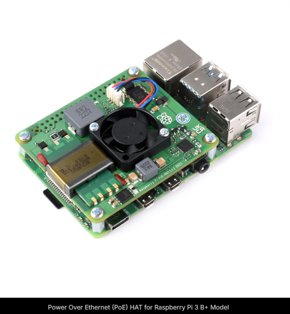 Power Over Ethernet (PoE) HAT for Raspberry Pi 3 B+ Model